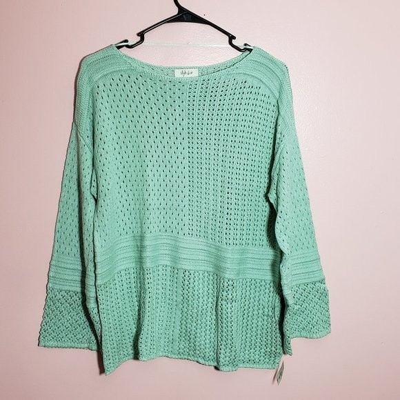 Style & Co. Sweaters - Style & Co. Womens Patchwork Stitch Sheer Pullover Sweater